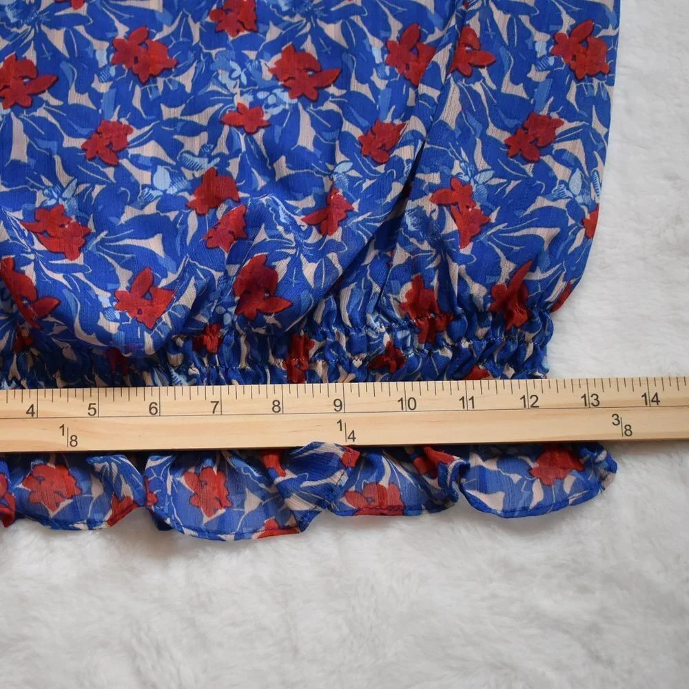 Lucky Brand Floral Chiffon Blouse Sz S Smocked Waist Sheer Boho Beachy - Picture 11 of 13